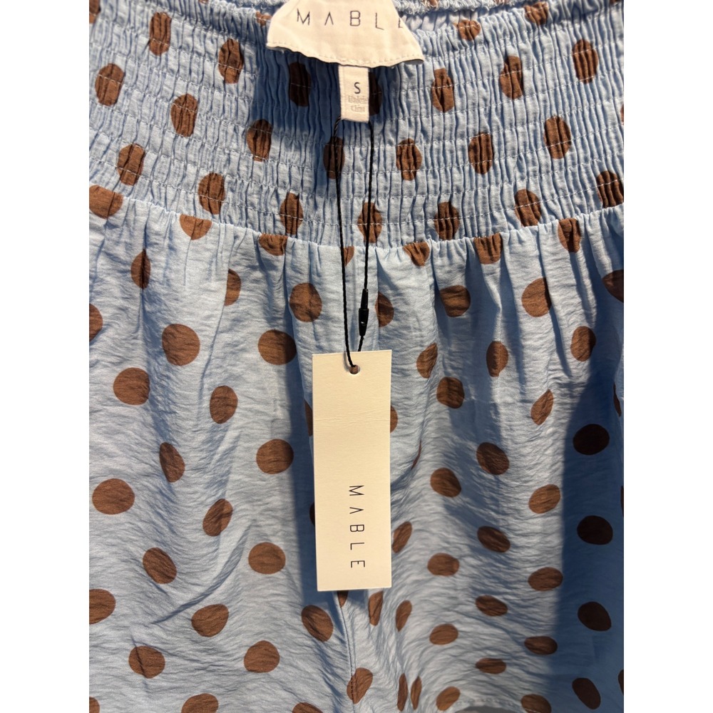 New MABLE Polka Dot Shorts Women Small Blue NWT Smocked High-Waist MST8906